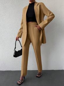 EURMUSE Solid Color Lapel Double Breasted Suit - Mustard Yellow - View 3