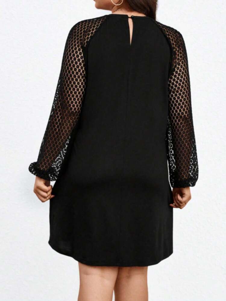 Lace Patchwork Long Sleeves Sequins Detail Dress Fall Cloth For Women