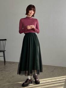 FRIFUL Women's Elastic Waist Mesh Skirt - Black - View 6