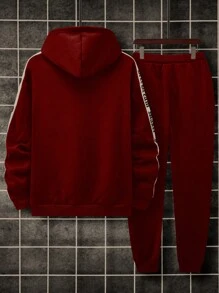 Manfinity Homme Men's Letter Printed Drawstring Hoodie And Sweatpants Set With Weave Detailing - Red - View 2