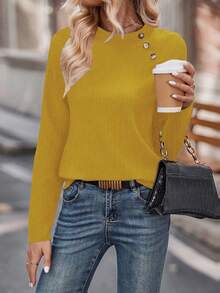 SHEIN LUNE Women's Stand Collar Long Sleeve Shirt - Yellow - View 5