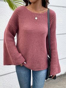 SHEIN Frenchy Của phụ nữ Thả vai Áo len - Màu Khaki - Xem 5