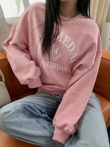 Dazy Tall Women's Letter Printed Round Neck Sweatshirt - Pink - View 1
