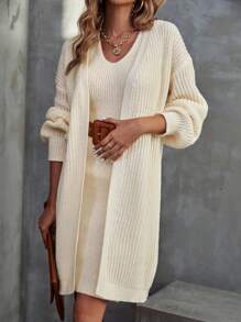 SHEIN Privé Solid Color Sleeveless Knitted Sweater Dress - Apricot - View 6