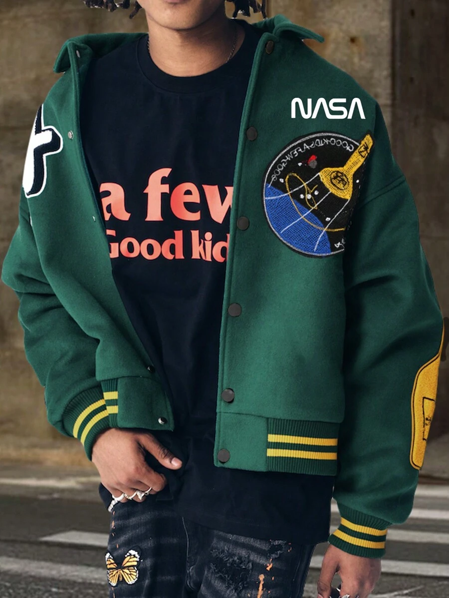 Manfinity EMRG Letter Printed Baseball Jacket