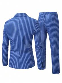 Manfinity 男士條紋單扣西裝外套和褲子(不含襯衫) - 藍色 - 查看 2