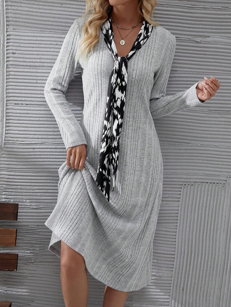 Women's Patchwork Neck Tie Dress