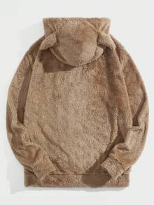 GENTILAND Nam Thêu Hoạt hình Thiết kế tai 3D áo có mũ Áo Teddy Jackets - Màu Khaki - Xem 2