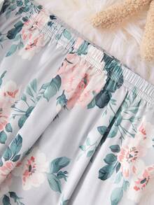 SHEIN Cô gái Hoa In Trang phục mặc nhà Bộ - Màu xanh nhạt - Xem 4