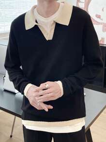 Claim Dot Men's Turn-down Collar Sweater - Black - View 4