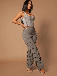 SHEIN SXY 純色褶皺褲 - 灰色 - 查看 3