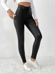 SHEIN Frenchy Chất rắn Da nhìn Xà cạp - màu đen - Xem 3