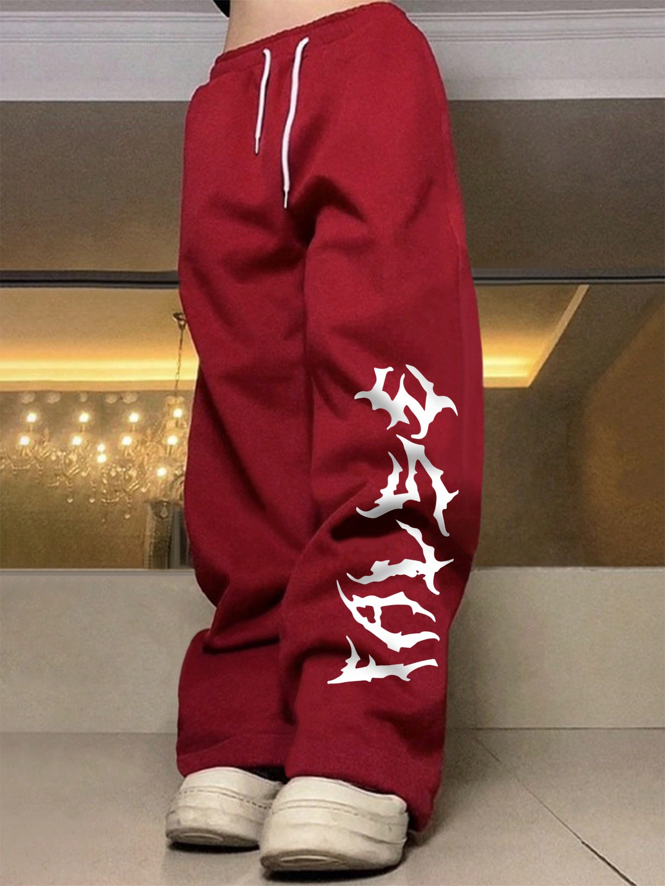 Manfinity EMRG Men's Letter Print Sweatpants Baggy Long Plain Dark Red Going Out Goth