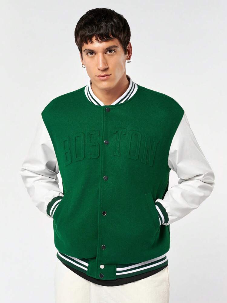 Oversized Men's Letter Embossed Baseball Jacket