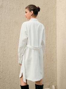 Anewsta Keyhole Neckline Drop Shoulder Belted Dress