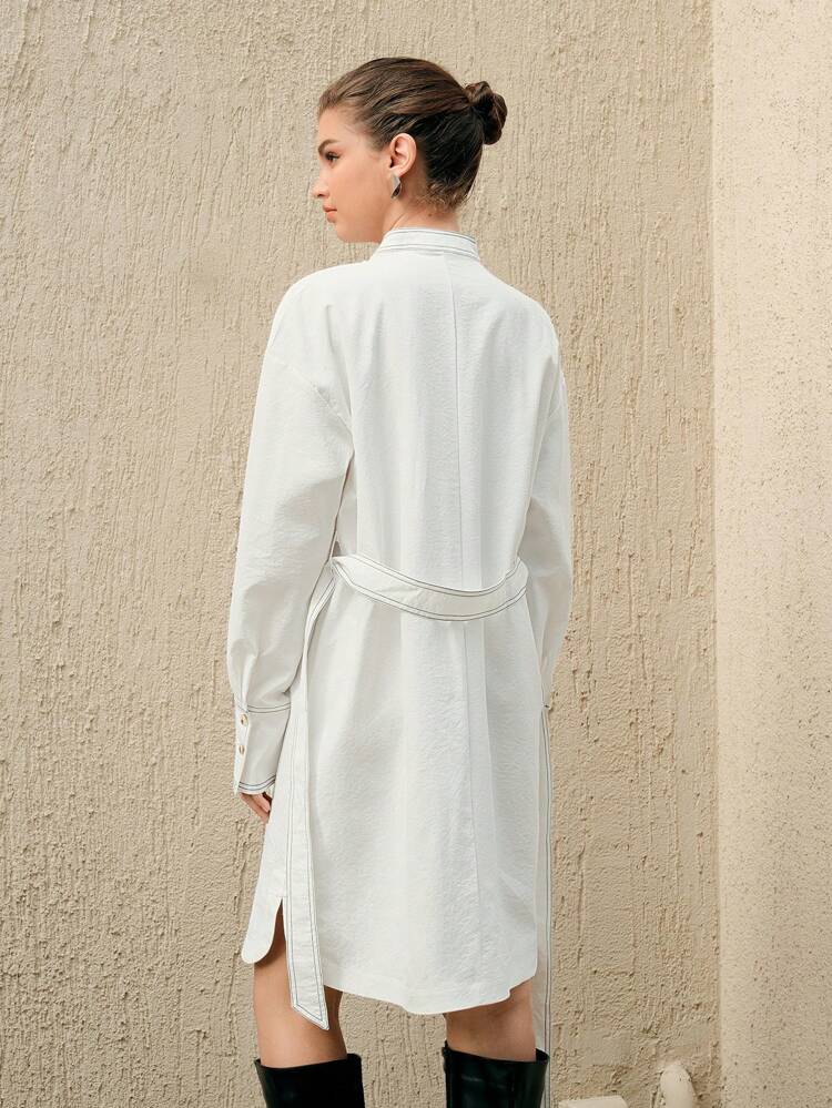 Keyhole Neckline Drop Shoulder Belted Dress