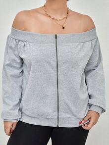 RueChic 大尺碼衛衣 - 灰色 - 查看 4