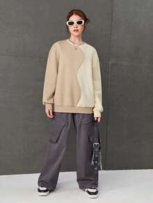 SHEIN Thiếu niên cô gái Hai âm Thả vai Áo nỉ - Nhiều màu - Xem 3