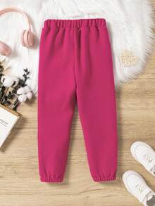 SHEIN Girls' Fashionable Casual Velvet Sports Jogger Pants With Elastic Cuffs For Fall And Winter - Hot Pink - View 2