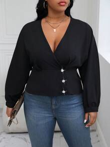 Calvaya Áo cánh cổ bẻ có nút cài - màu đen - Xem 6