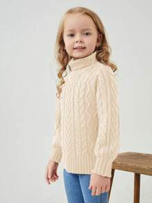 SHEIN Young Girl Long-Sleeved Turtleneck Casual Pullover Sweater
