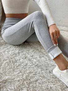 SHEIN Essnce 女士交叉腰保暖内衬紧身裤 - 淺灰色 - 查看 4