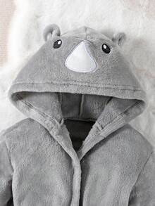 SHEIN 幼童男孩漫畫印花連帽浴袍、長袖t恤和條紋褲子睡衣套裝 - 灰色 - 查看 5