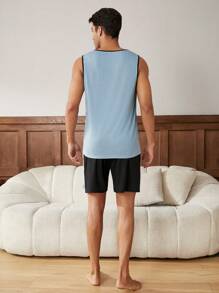 Men's Sleeveless Vest And Shorts Homewear Set - Multicolor - View 6