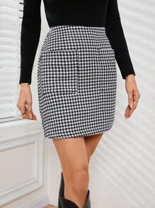 GENKIRA Của phụ nữ Đơn giản Ngẫu nhiên Họa tiết Nanh sói Họa tiết Lưới Váy mini - Nhiều màu - Xem 3