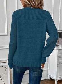 EMERY ROSE Solid Round Neck Sweater,Long Sleeve Tops Knit Pullover Fall Winter Sweater - Teal Blue - View 2