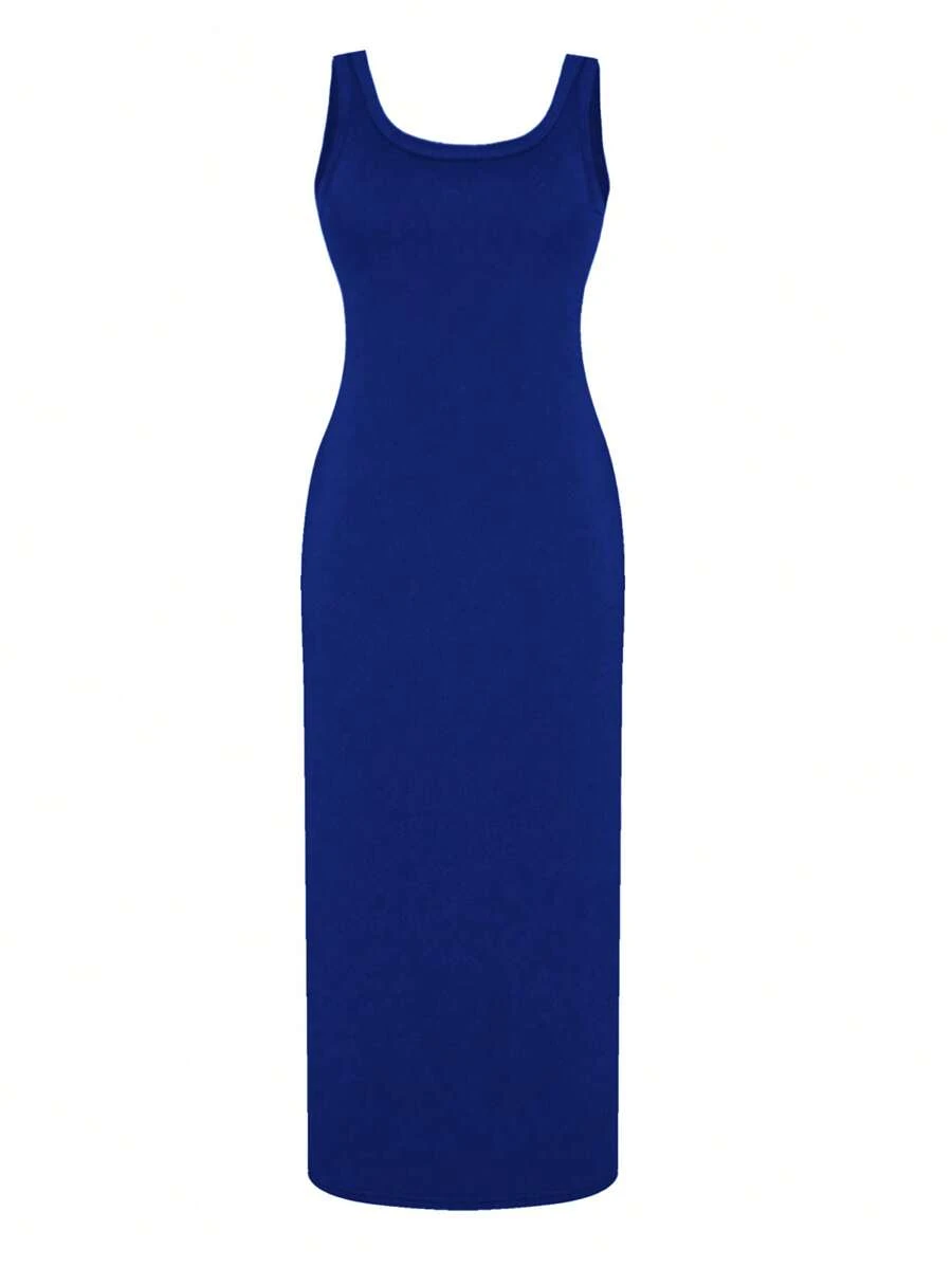 Của phụ nữ Dệt kim Không tay Đầm Áo len - Xanh đậm - Xem 1