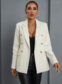 SHEIN BIZwear Chaqueta De Traje De Doble Botonadura Con Cuello De Solapa - Beis - Ver 3