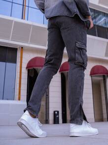 Manfinity Homme Loose Fit Men's Casual Cargo Pocket Jeans - Black - View 2