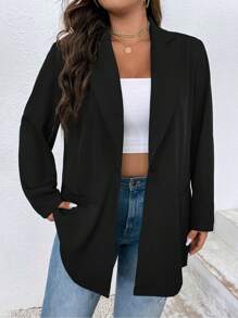 Calvaya Plus Size Women's Turn-down Collar Suit Jacket - Black - View 5