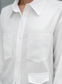 Anewsta Camisa De Color Sólido Con Parche Y Bolsillo - Blanco - Ver 7