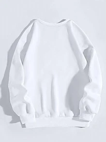 SHEIN EZwear Kích thước lớn Áo chui đầu Áo nỉ Với Từ Và Nhân vật In - trắng - Xem 2