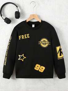 SHEIN Cậu bé Tween Hình sao & khẩu hiệu Áo chui đầu - màu đen - Xem 8