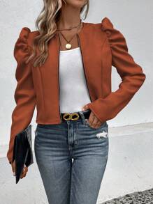 SHEIN LUNE Tay áo Khóa kéo-lên Áo khoác - Rỉ Nâu - Xem 4