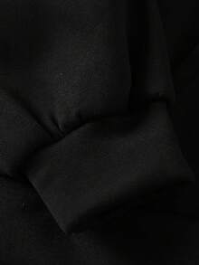 SHEIN EZwear Women's Butterfly & Letter Print Hooded Sweatshirt With Drawstring - Black - View 7