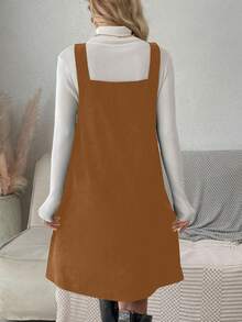 SHEIN Maternity Solid Color Button Front Design Dress - Brown - View 2