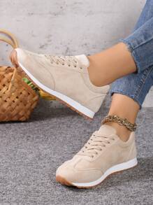 秋冬米色绒面轻便女式休闲鞋，女式运动鞋 - 米色 - 查看 2