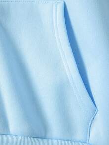 SHEIN EZwear 標語和蝴蝶印花袋鼠口袋抽繩保暖連帽衫 - 藍色 - 查看 7