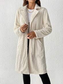 SHEIN Frenchy 女款單排扣毛絨外套 - 杏色 - 查看 6