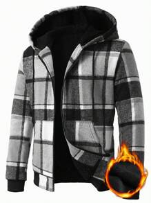 Manfinity Homme Loose Men's Woolen Hooded Overcoat With Grid Pattern And Lining - Black - View 1