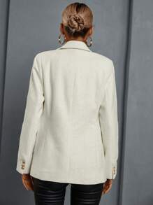SHEIN BIZwear Chaqueta De Traje De Doble Botonadura Con Cuello De Solapa - Beis - Ver 2