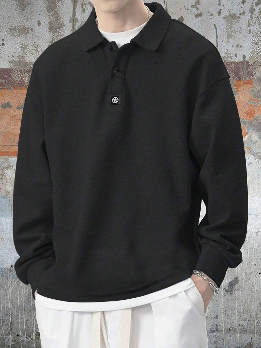 Manfinity Hypemode Loose Fit Men's Polo Shirt With Drop Shoulder - Black - View 1