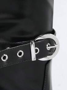 搭扣帶側拉鍊靴 - 黑色 - 查看 4