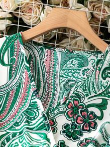 SHEIN Clasi Kích thước lớn Paisley In Váy có thắt lưng - màu xanh lá - Xem 5