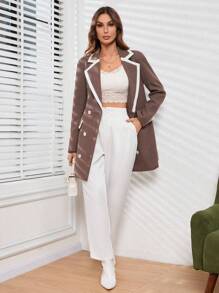 GENKIRA Women'S Double-Breasted Long Sleeve Blazer Fall Cloth For Women - Coffee Brown - View 5