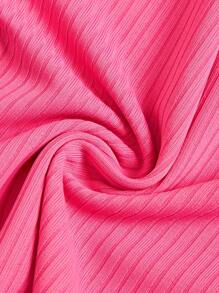 SHEIN 女小童3入組愛心圖案木耳邊小高領T恤 - 玫紅色 - 查看 5